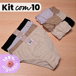 Kit com 10 Calcinhas Cava e Cintura Alta 100% Algodão