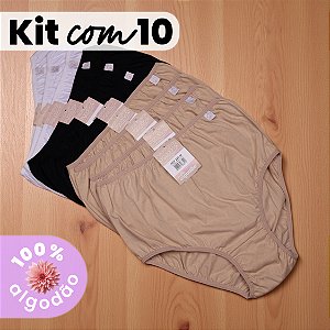 Kit com 10 Calcinhas Cintura Super Alta Básica 100% Algodão
