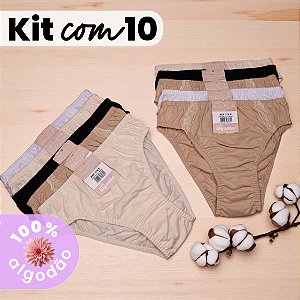 Kit com 10 Tangas Altas com Rendinha 100% Algodão Elástico Embutido