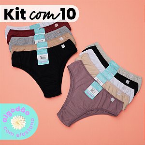 Kit Bela com 10 Tangas Cintura Alta Algodão com Elastano