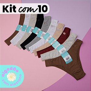 Kit com 10 Tangas Cintura Baixa Algodão com Elastano
