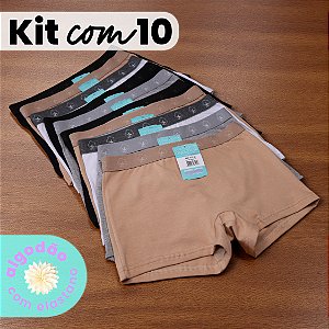 Kit com 10 Calcinhas Boxer Feminina Algodão com Elastano