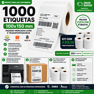 Etiqueta Adesiva 100x150mm para E-commerce e Logística Kit com 4 Rolos