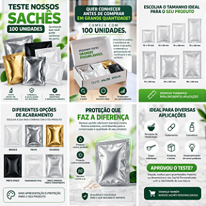 Sachês para Teste e Amostra – Embalagem sem Impressão | 100 Unidades