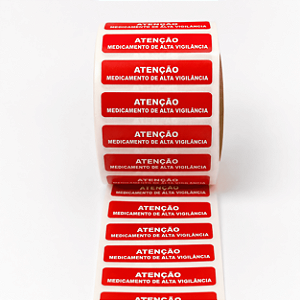 Etiqueta Adesiva Informativa – Atenção Medicamento de Alta Vigilância | Rolo com 1.000 Etiquetas
