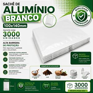 Sachê de Alumínio Branco 100x140mm – Pacote com 3000 Unidades | Alta Barreira de Proteção