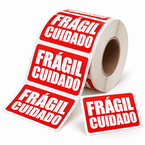 Etiqueta Adesiva Frágil Couchê 60x40mm – Rolo com 1.000 Unidades
