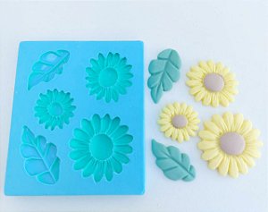 Molde de silicone de Folhas e Flores de Girassol