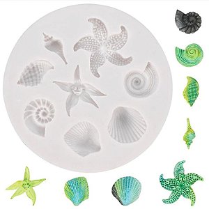 Molde de silicone de Conchas e Estrela do Mar fundo do mar