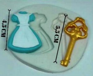 Molde de silicone Tema Alice no País das Maravilhas chave e vestido