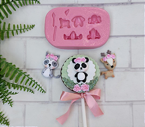 Molde silicone corpinho universal animais bosque / Raposa / Girafa / Panda / Guaxinim / Urso / Panda / Fazendinha