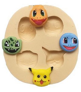 Molde de silicone Pokemon - Charmander, Bulbasaur, Pikachu e Squirtle