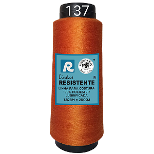 Linha de Costura Cor 137 Tangerina 2000J (1.828m) Gramatura 120 Tex 27 Marca Resistente 100% Poliéster