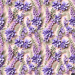 Tecido Tricoline Digital 3D Floral Lilás 2