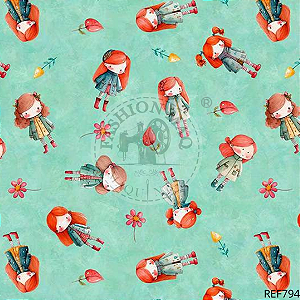Tecido Tricoline Digital Meninas com Capas de Chuvas