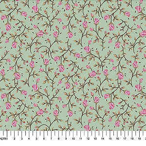 Tecido Tricoline Floral Verde