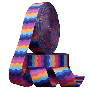 Alça Acetinada Estampada Cor 55 Ondinhas Coloridas 30mm - Toque Macio e Alta Resistência