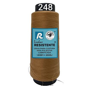 Linha de Costura Cor 248 Ocre 2000J (1.828m) Gramatura 120 Tex 27 Marca Resistente 100% Poliéster