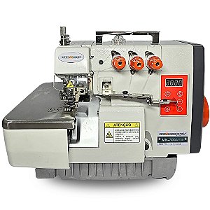 Máquina de Costura Industrial Overloque Mega Mak 703 Direct Drive 220V com LED, e Mesa Completa