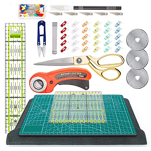Combo Acessórios P/ Costura e Patchwork 44 Peças - Incluso Base, Cortador e Régua - Qualidade Premium