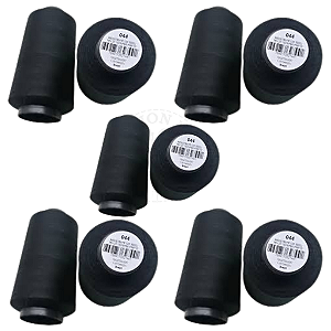 Combo 10 Linhas de Costura Preta Cor 044 2000J (1.828m) Gramatura 120 Tex 27 Marca Resistente 100% Poliéster