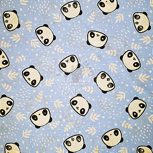 Tecido Tricoline Panda Rosto Fundo Azul