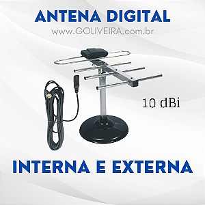 Antena Digital Interna e Externa MBTECH MB54147 8 a 10 Dbi Potência com 5 Metros de cabo destacável
