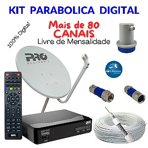 Kit Antena Parabólica Banda Ku 60cm Receptor Digital 15 metros cabo