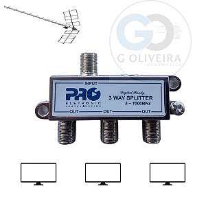 Divisor de Sinal para Antena de TV com 3 Saidas Splitter 5-1000 Proeletronic