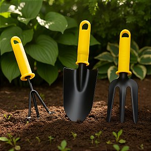 Kit Jardinagem 3 Peças Pá Garfo Rastelo conjunto Ferramentas Jardim horta