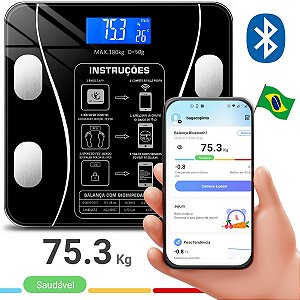 Balança Bioimpedância Digital Corporal Aplicativo Bluetooth MBFIT 180kg