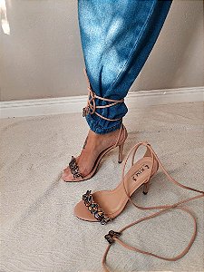 SANDALIA ASAS NUDE AMARRAÇÃO SALTO 9CM
