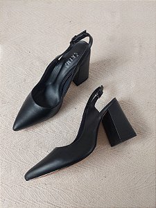 SCARPIN SLINGBACK CLARICE PRETO COURO