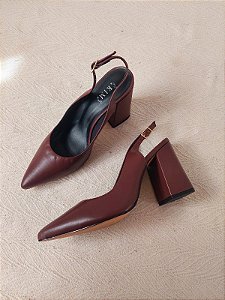 SCARPIN SLINGBACK CLARICE MARROM COURO