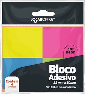 Bloco Adesivo 38X50 Neon 4 blocos C/100 Fls - Jocar