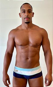 Sunga Tradicional Barrada Tricolor Azul Marinho/ Branco/ Azul  MenF5