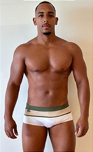 Sunga Tradicional Barrada Tricolor Azul Marinho/ Branco/ Beje / Verde Militar   MenF5