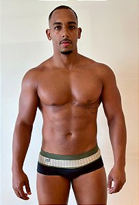 Sunga Tradicional Barrada Tricolor Preto/ Chumbo/ Verde Militar MenF5