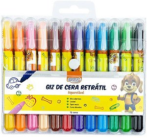 Giz de Cera 12 cores Retrátil Aquarelável