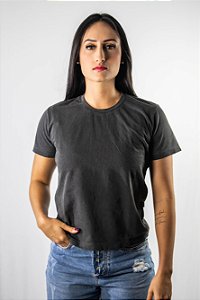 Camiseta BTB Simple Preta Lavada FEMININA Malha Fio 30