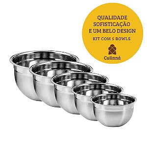 Jogo 5 Bowls - Tigelas Fundas Multiuso - Aço Inoxidável