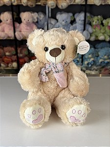 Urso pelúcia gravata rosa  -36cm