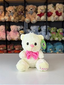 Urso pelúcia gravata borboleta rosa-20cm