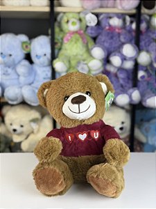 Pelúcia urso roupa vermelha -25cm