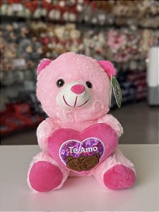 Pelúcia urso coração te amo rosa-20cm