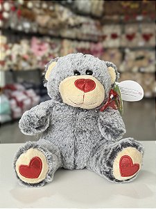 Pelúcia urso coração cinza 22cm