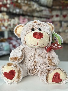Pelúcia urso coração bege 22cm