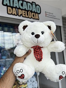 Urso pelúcia branco com cachecol FE7239 28cm