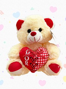 Urso pelúcia coração - BRANCO -20cm