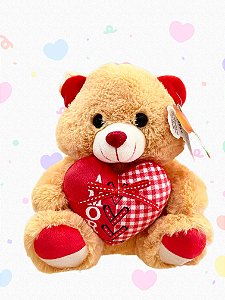 Urso pelúcia coração - BEGE-20cm